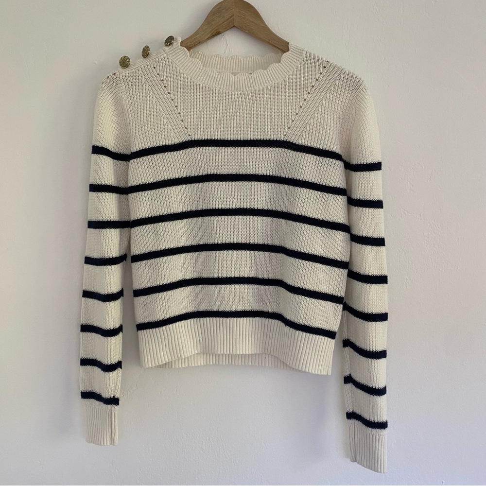 Veronica Beard Ivory and Navy Striped Sweater